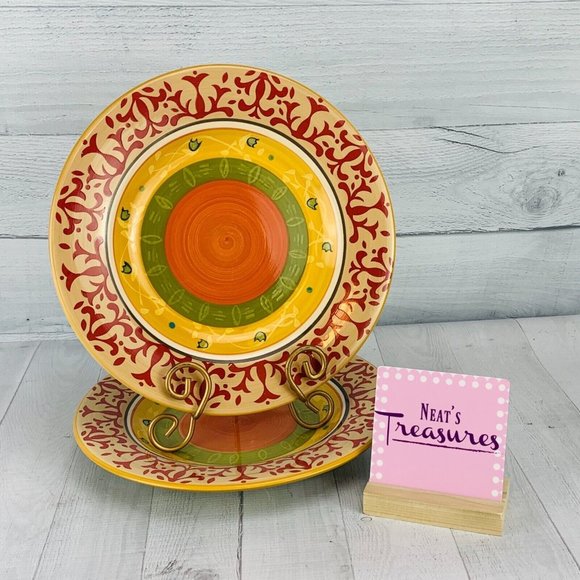 Home American Simplicity VILLA Colorful ScrollStoneware Dinner Plates Set of 2